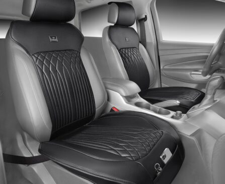 CAR PASS Car Seat Protector, Sideless Seat Covers for Cars, All Season Waterproof Nappa Leather Breathable Front Seats Cushion with Storage Pocket Universal Fit Vehicle Car SUV Truck, 2 Pack All Black