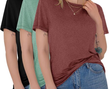 GAYHAY 3 Pack Womens T-Shirts – Short Sleeve Spring Summer Tops Crew Neck Trendy Casual Work Soft Basic Tees for Ladies 2025