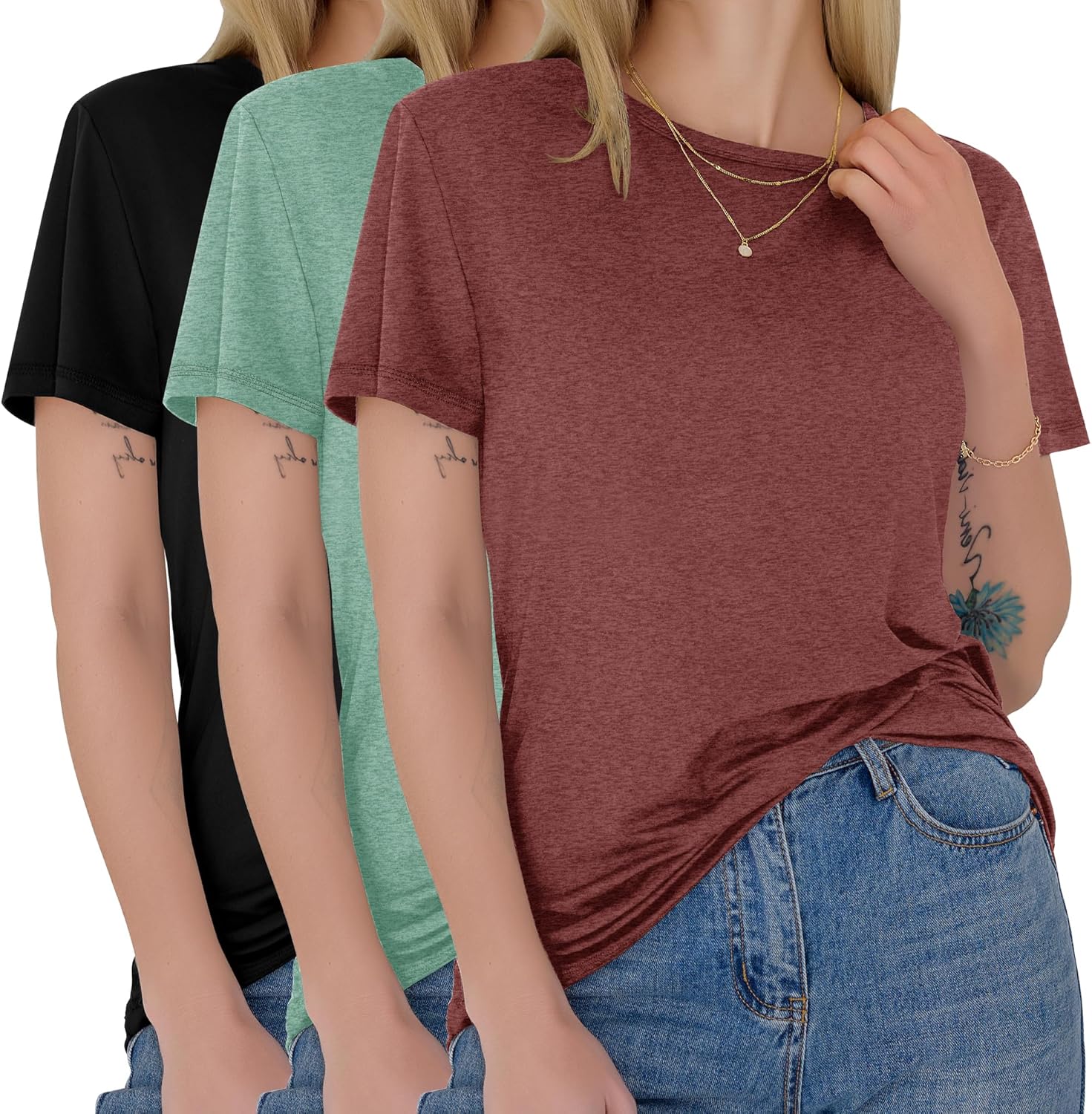 GAYHAY 3 Pack Womens T-Shirts – Short Sleeve Spring Summer Tops Crew Neck Trendy Casual Work Soft Basic Tees for Ladies 2025