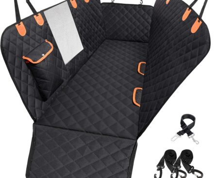 Dog Car Seat Cover for Back Seat 600D Scratchproof Nonslip Durable Waterproof Cars Pet Backseat Covers with Mesh Window Dogs Hammock for Car，SUV, Truck (54″ W x 58″ L)