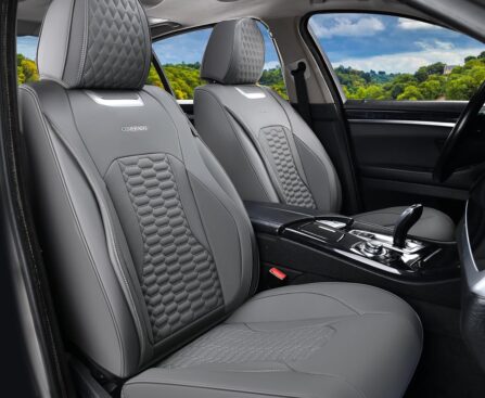 Coverado Seat Covers Front Seats, Leatherette Car Seat Covers, Waterproof Automotive Car Seat Covers Protector Interior Accessories Universal Fit Most Sedans, SUVs, Pick-up Trucks(Gray)