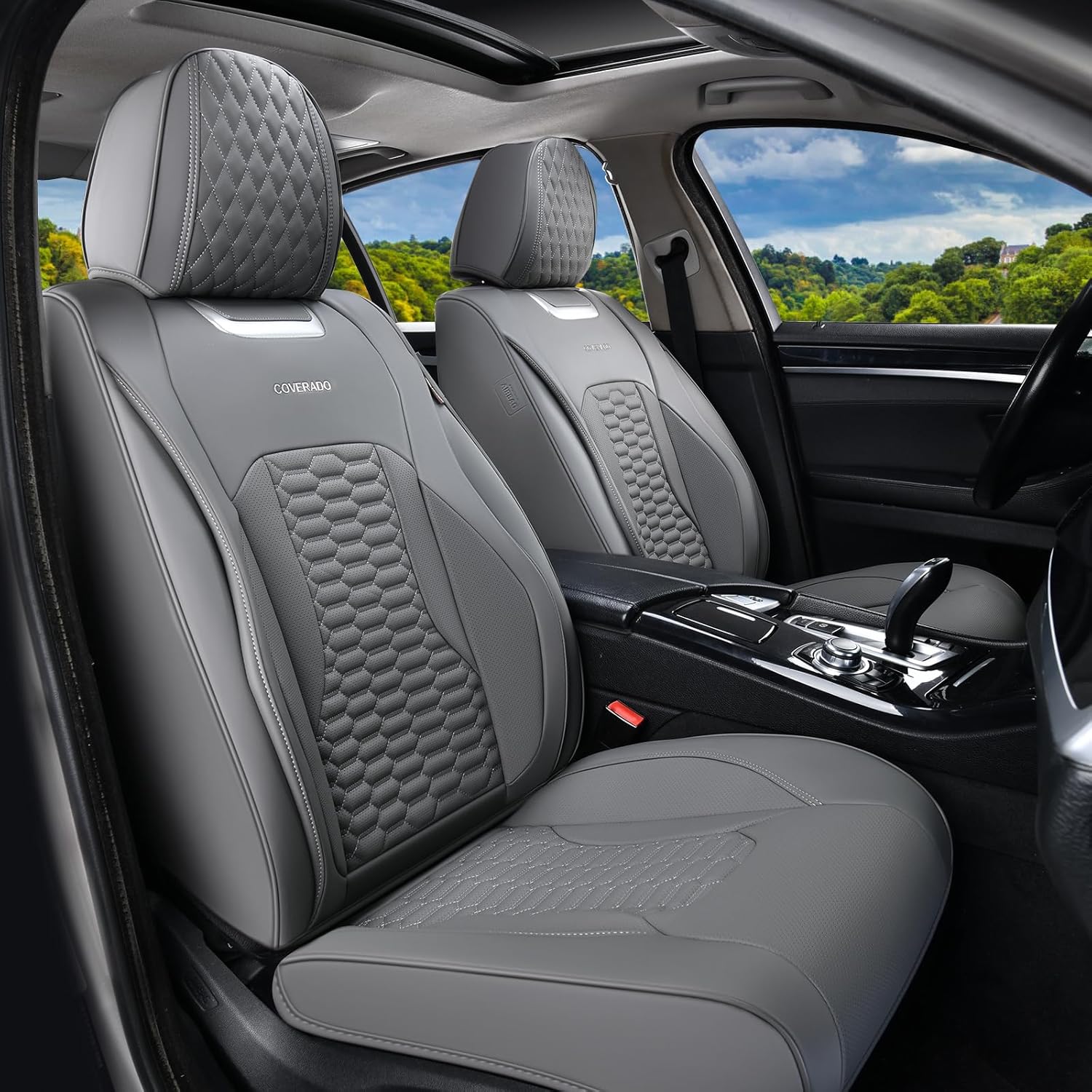 Coverado Seat Covers Front Seats, Leatherette Car Seat Covers, Waterproof Automotive Car Seat Covers Protector Interior Accessories Universal Fit Most Sedans, SUVs, Pick-up Trucks(Gray)