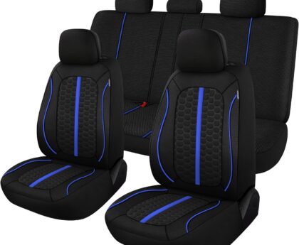 Breathable Premium Car Seat Covers Full Set，3D Air-Mesh Seat Covers for Cars，Comfortable Safety Airbag Compatible，Universal for Most Cars Sedan Truck SUV(Black/Blue)