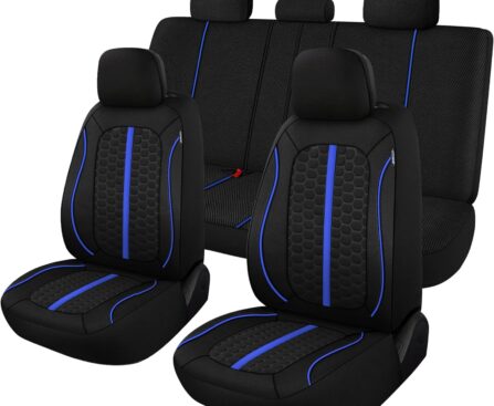 Breathable Premium Car Seat Covers Full Set，3D Air-Mesh Seat Covers for Cars，Comfortable Safety Airbag Compatible，Universal for Most Cars Sedan Truck SUV(Black/Blue)