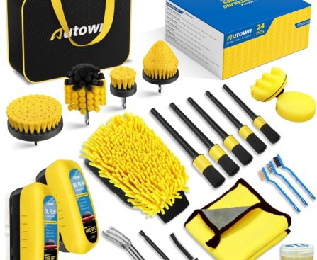 24PCS Car Detailing Kits, Detailing Brush Set with Drill Brush Attachments and Oil Film Cleaning Brushes, Car Cleaning Kits for Interior, Exterior, Wheels, Windows