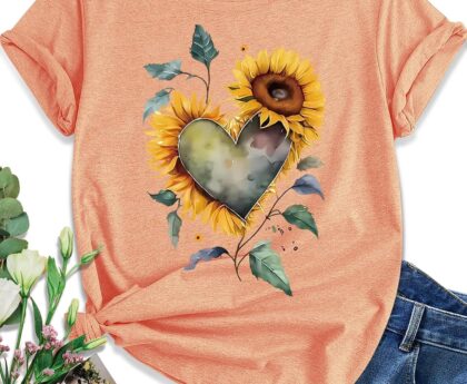 EUOW Women’s Sunflower Graphic Shirts Boho Flowers Tee Tops Cute Summer Vintage Short Sleeve Holiday T Shirt