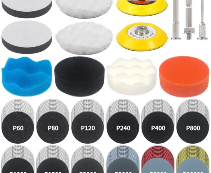 133 PCS Sanding Disc Drill Polishing Kit Sanding Attachment, 3 Inch Wet Dry Headlight Restoration Kit, Hook and Loop Sandpaper Buffing Pads with Rotary Tools for Car Wood Metal Glass Resin Expoxy