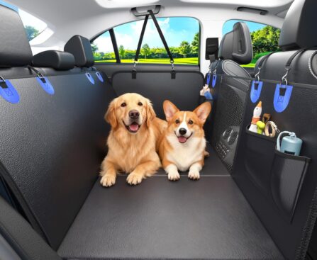 Dog Car Seat Cover for Back Seat, Superior Hard Bottom Back Seat Extender for Dogs, 100% Waterproof & Anti Scratch, Hold 500lbs Dog Hammock for Car SUV Truck, Back Seat Pet Cover for Dogs, Blue