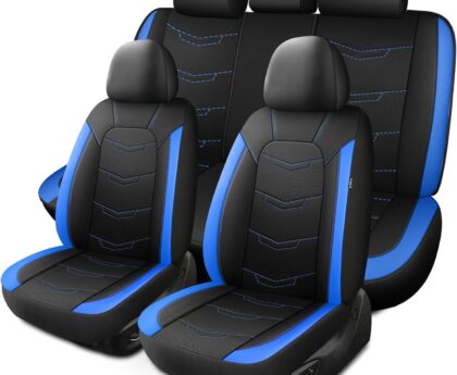 Seat Covers,Sport and Breathable Car Seat Covers,Anti-Slip Universal Fit Car Seat Covers Full Set for Cars Sedans SUV and Truck(Full Seat,Black+Blue,N2)