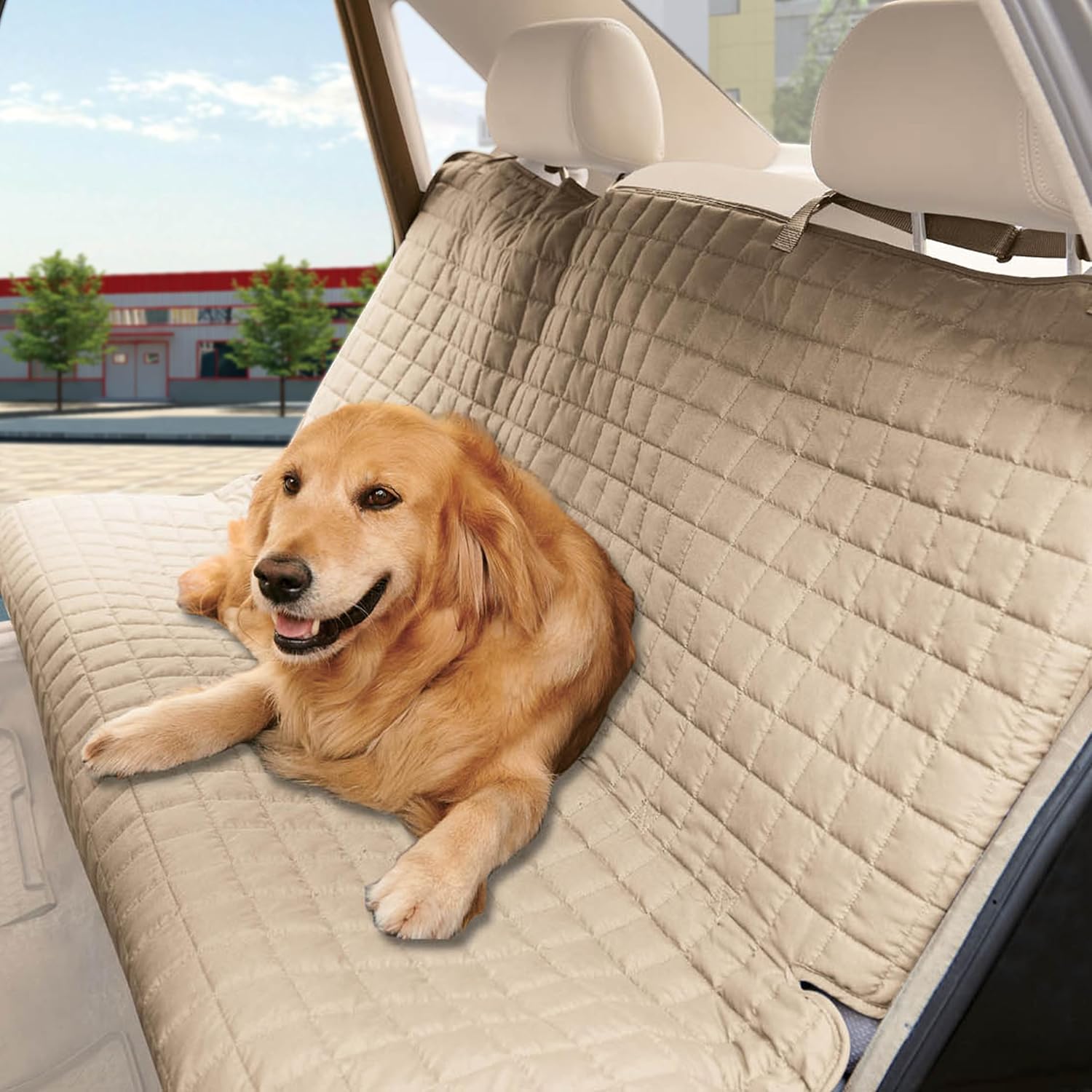Elegant Comfort Premium Pet Car Seat Cover for Back Seat, Luxury Microfiber Car Seat Protector, Heavy Duty and Durable, Non-Slip and Waterproof Car Seat Cover for Trucks, Cars, and SUVs, Cream