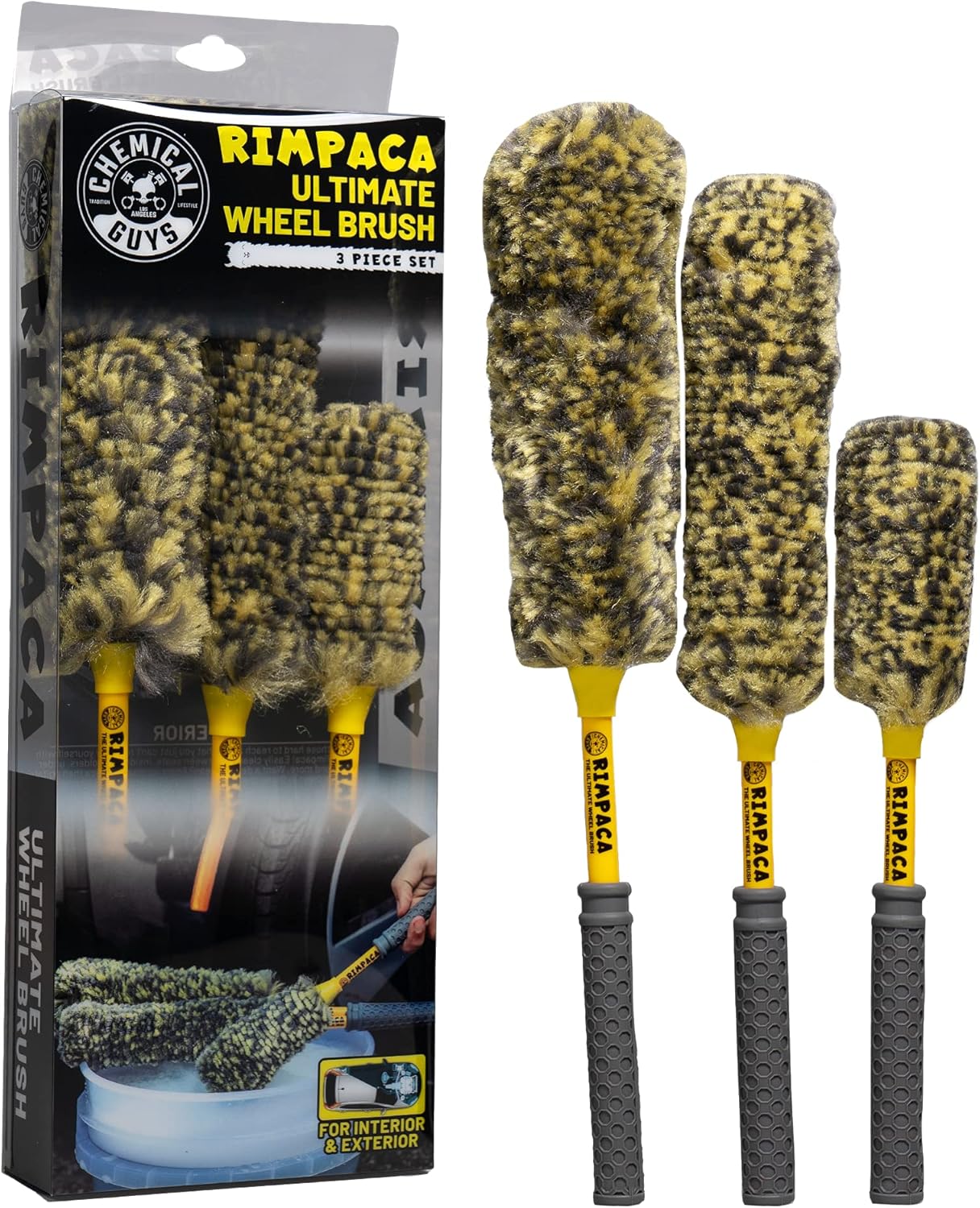 Chemical Guys Rimpaca Ultimate Wheel Brush Set – 3-Piece Wheel Cleaner Brush Kit with Soft Bristle Brushes for Cars, Trucks, SUVs, Motorcycles, and RVs – Safe for Rims, Grilles, and Tight Areas