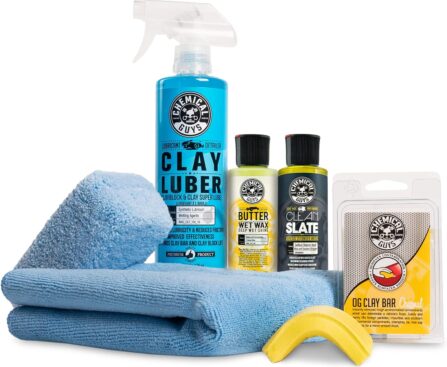 Chemical Guys Clay Bar Kit – Complete System – Clay Bar and Luber Combo with Accessories for Smooth Paint Finish – Removes Embedded Dirt, Overspray, and Fallout – 6 Item Kit