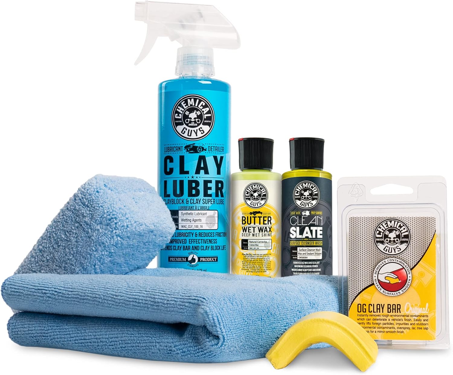 Chemical Guys Clay Bar Kit – Complete System – Clay Bar and Luber Combo with Accessories for Smooth Paint Finish – Removes Embedded Dirt, Overspray, and Fallout – 6 Item Kit