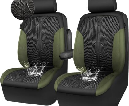 CAR PASS Waterproof Car Seat Covers Front Seats Covers Neoprene Wetsuit, All-Weather Non-Slip Durable,Universal Fit for SUV Sedans Trucks Vans Automotive,Armrest Airbag Compatible,Emboss 2 Black Green