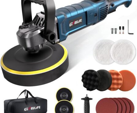 GEVEELIFE Buffer Polisher, 6 Inch/7 Inch 1600W Rotary Car Buffer Polisher Waxer, 7 Variable Speed 1000-3500 RPM, Detachable Handle for Car, Boat Sanding, Polishing, Waxing