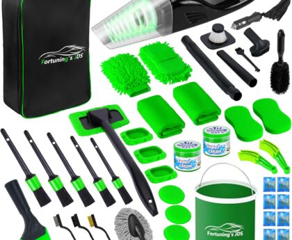 47PCS Car Detailing Kit Interior Cleaner, Car Cleaning Kit, Car Vacuum Car Interior Detailing Kit, Car Wash Kit with Bucket Auto Detailing Brush Set Car Accessories for Motorcycle, Cars, Bikes, Wheels