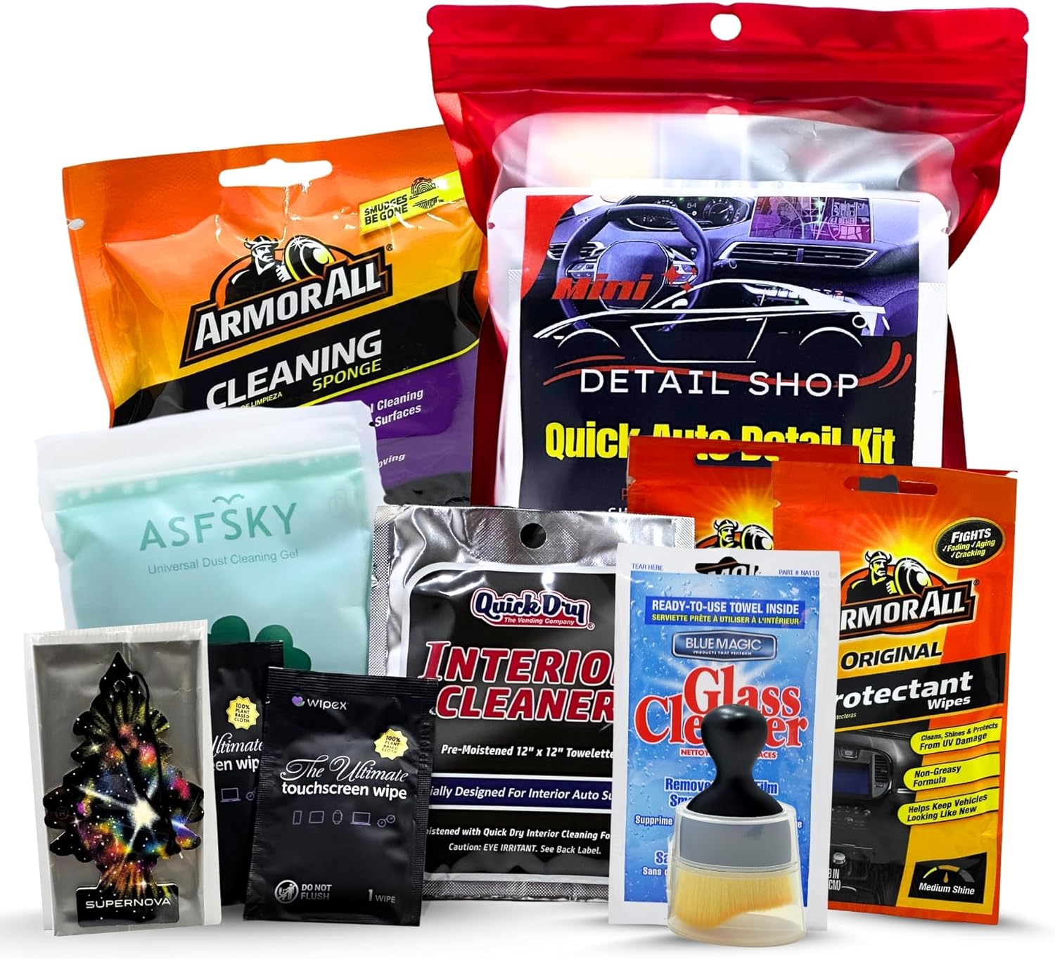 XXL Supernova Car Cleaning Kit | Interior Car Detailing Kit Includes Wipes for Dashboard, Electronic Screens and Glass, Cleaning Gel, Soft Detail Brush, & Supernova Air Freshener