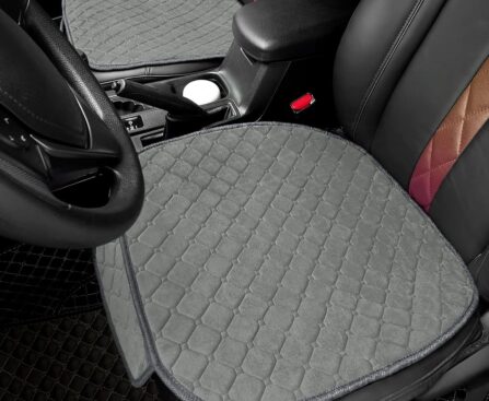 surpassme 2 Comfortable Car Seat Covers Universal Front Seat Coves for Car Accessories with Storage Pockets, Padded Car Interior Covers for Automotive, SUV, Truck, and Van (Grey)