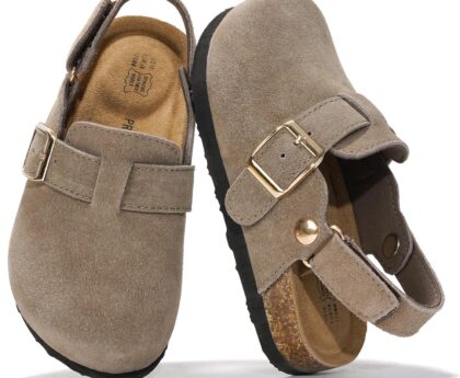 Project Cloud 100% Genuine Leather Kids Clogs with Cork Footbed Arch Support – Non-Slip Slippers & Sandals for Boys & Girls Footwear