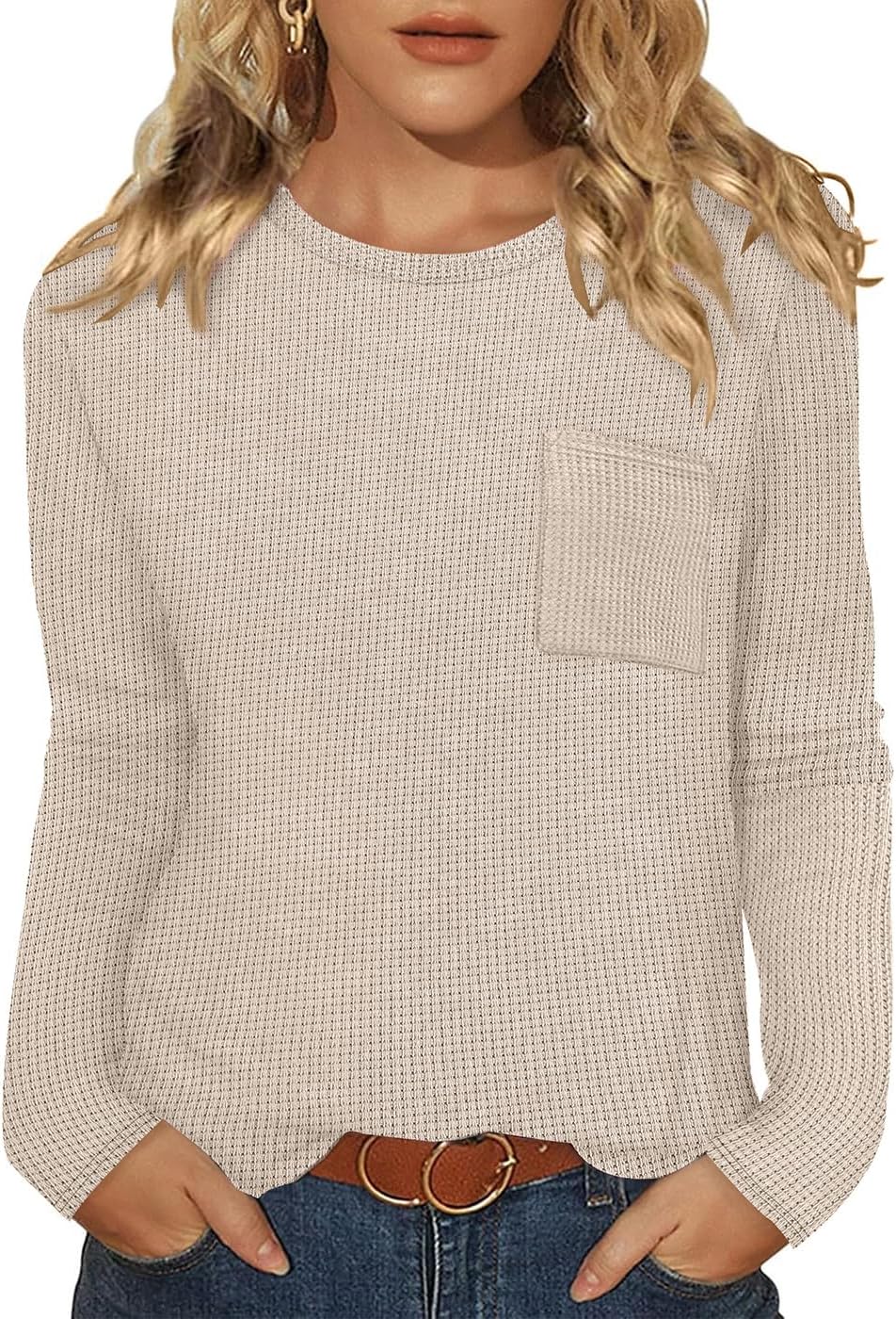 WIHOLL Long Sleeve Shirts for Women Waffle Knit Trendy Fall Fashion 2025 Dressy Casual Blouses Teacher Outfits