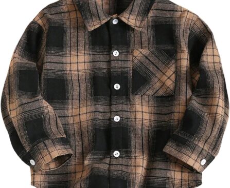 MakeMeChic Toddler Boy’s Plaid Print Button Down Tee Long Sleeve Collared Y2K Rugby Shirt