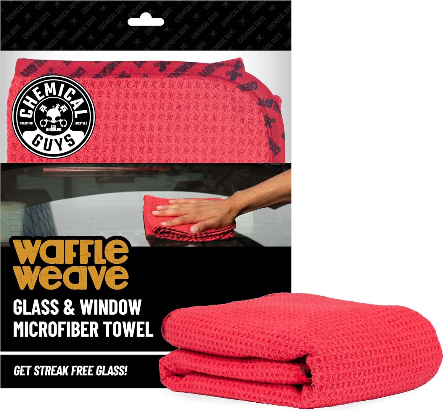 Chemical Guys Waffle Weave Red Microfiber Drying Towel – 24″ x 16″, 70/30 Blend Microfiber Towel with Silk Edging for Scratch-Free Car Drying, Ultra Absorbent and Safe for All Surfaces