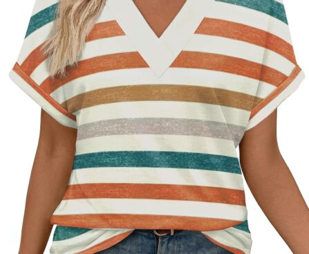 WIHOLL Womens Summer Tops Short Dolman Sleeve Shirts 2025 Fashion V Neck Outfits Clothes