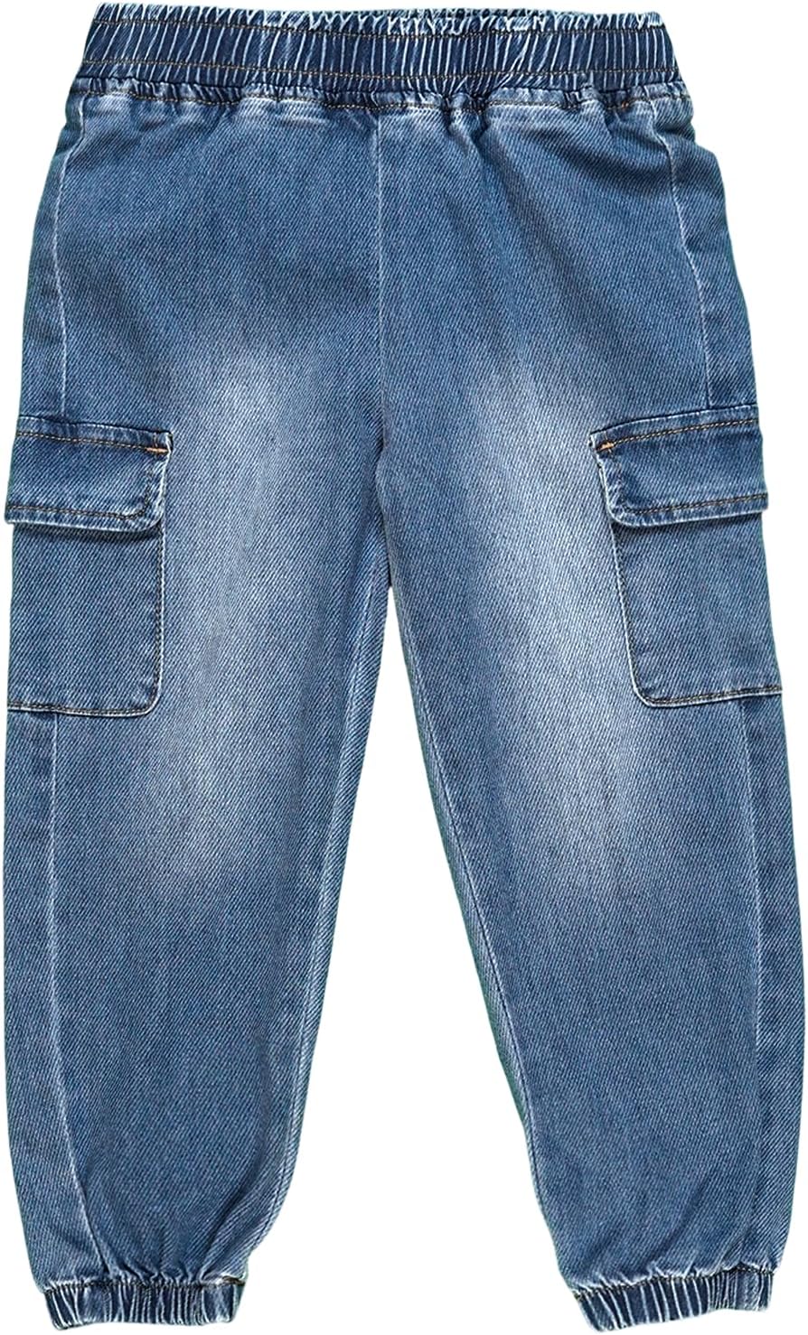 Kids Cargo Pants, Toddler Boys Jeans with Elastic Waist Blue Jeans of Boys Everyday Wear