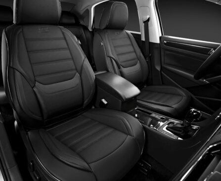 Skechers MAX Cushioning Seat Covers,Memory Foam Leather Car Seat Covers,Waterproof Car Seat Protector Front Seats,Car Seat Cushion Airbag Automotive Universal Fit for Most Cars,Vans,Trucks,SUV,Black