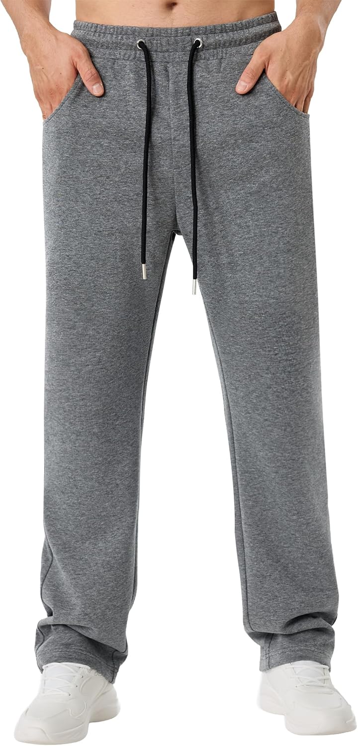 Mens Baggy Sweatpants Wide Leg Jogging Knitting Casual and Drawstring Open Bottom Sports Pants with Pockets