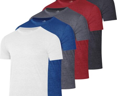 Real Essentials 5 Pack: Youth Dry-Fit Wicking Active Athletic Performance Short Sleeve T-Shirt Boys & Girls Shirts