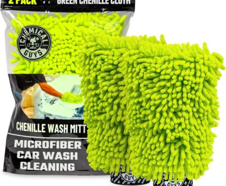 Chemical Guys Chenille Premium Scratch-Free Microfiber Wash Mitt for Car Washing – 2 Pack, Lime Green, Ultra-Soft Car Wash Gloves, Swirl-Free Finish, Safe for Trucks, SUVs, Motorcycles, and More