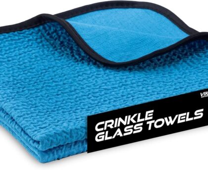 VIKING Glass Microfiber Cleaning Cloth for Car and Home 2 Pack, Glass Towels for Mirror, and Picture Frames, and Car Detailing Kit, 16 inch x 16 inch, Blue
