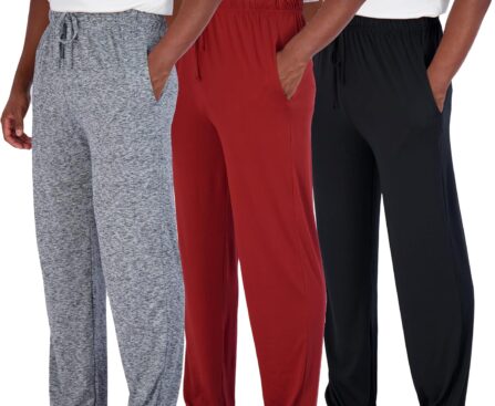 Real Essentials 3 Pack: Men’s Pajama Pants Soft PJ Lounge Bottoms Loungewear Pijamas Elastic Waist Pockets (Big and Tall)