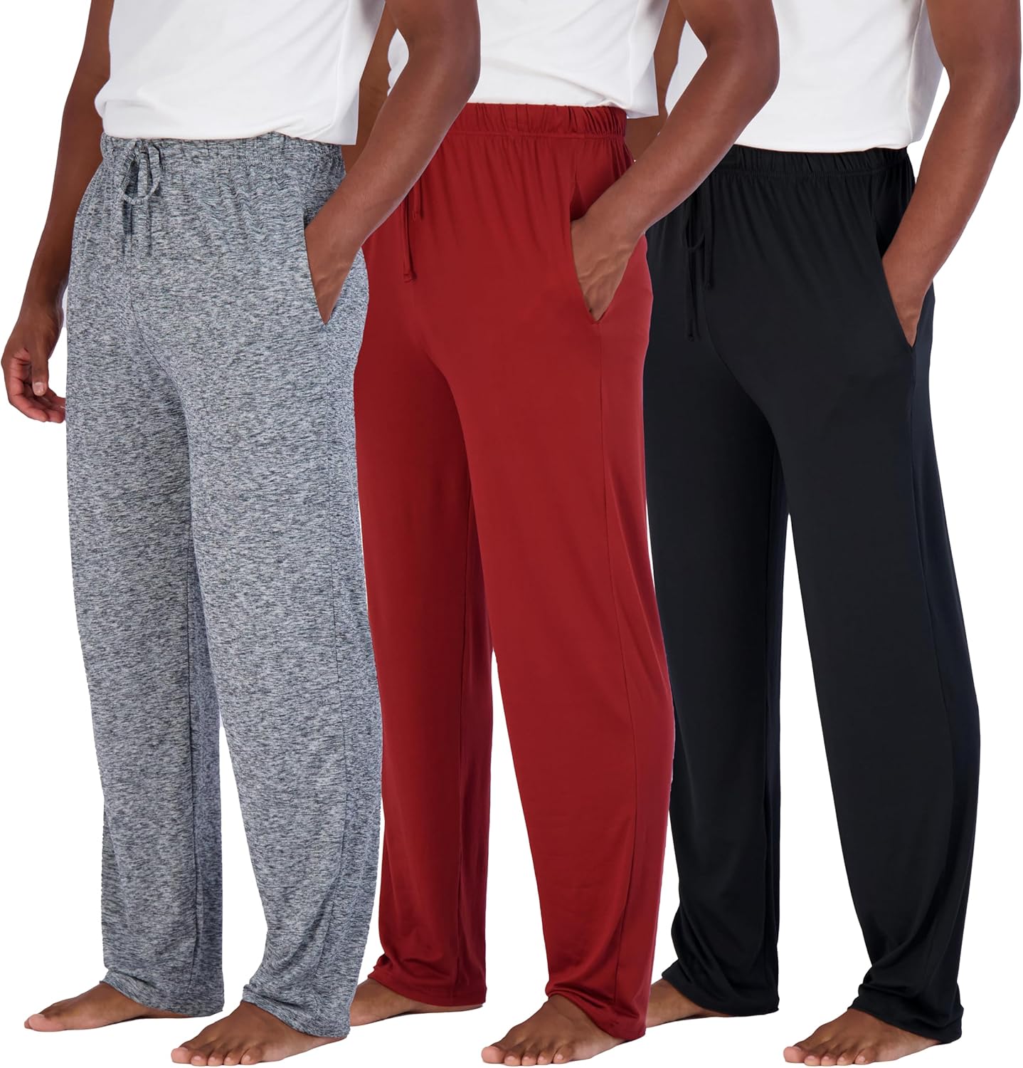 Real Essentials 3 Pack: Men’s Pajama Pants Soft PJ Lounge Bottoms Loungewear Pijamas Elastic Waist Pockets (Big and Tall)