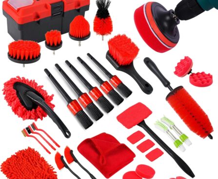 35Pcs Car Detailing Kit, Car Cleaning Kit with Windshield Cleaning Tool and Tool Box, Interior & Exterior Auto Care Supplies and Brushes (B：35PCS-R)