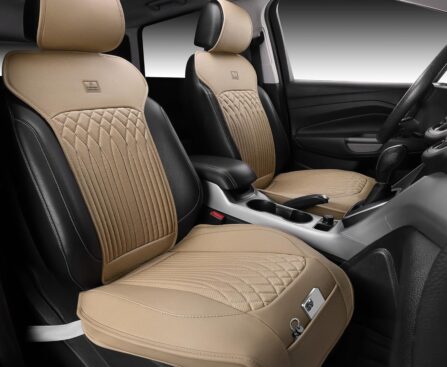 CAR PASS Car Seat Protector, 2 Pack Sideless Nappa Leather Seat Covers for Cars, All Season Waterproof Breathable Front Seats Cushion with Storage Pocket Universal Fit Vehicle Car SUV Truck, All Beige