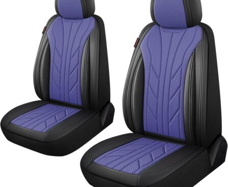 CAROMOP Breathable Cloth Fabric Car Seat Covers 2 Front Seats,Faux Leather 3D Foam Back Support Seat Cover for Car,Universal Seat Covers for Cars,Trucks,SUVs,Front Seat Armrests Compatible(Black/Blue)
