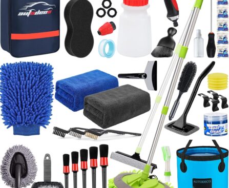 AUTODECO 42Pcs Car Wash Detailing Kit Cleaning Set with Foam Gun Sprayer, Long-Handle Brush, Collapsible Bucket, Large Wash Mitt, Towels, Complete Interior & Exterior Car Washing Supply Set (Blue)