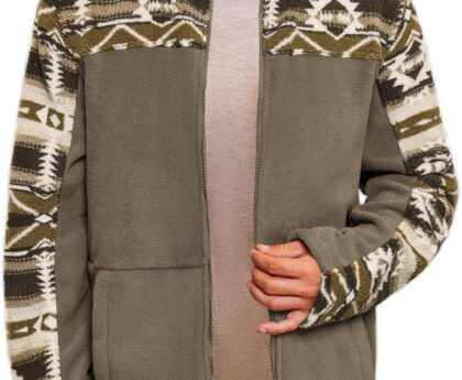 Beotyshow Mens Soft Polar Fleece Jacket Zip Up Printed Coat Casual Tribal Aztec Midweight Winter Outfits