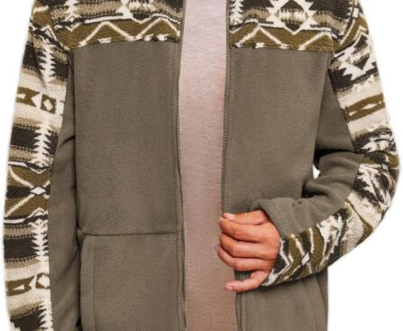 Beotyshow Mens Soft Polar Fleece Jacket Zip Up Printed Coat Casual Tribal Aztec Midweight Winter Outfits