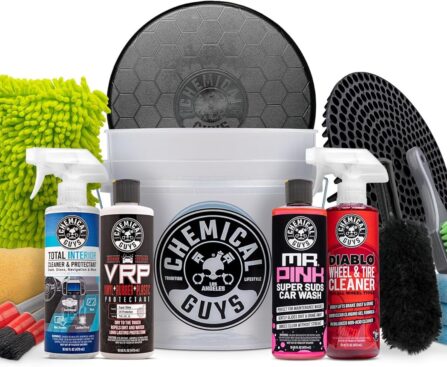 Chemical Guys Car Detailing Kit, Car Cleaning Kit with Total Interior Cleaner & Protectant, Sprayable Wheel Cleaner, Car Wash Soap, Bucket, Brushes, and Detailing Accessories – 16 Piece Wash Kit