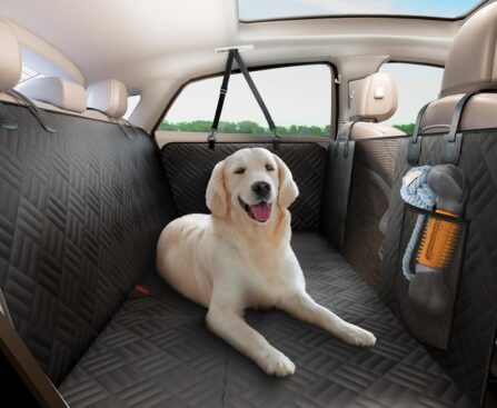 ELLINI Dog Car Seat Cover for Back Seat, Hard Bottom Back Seat Extender for Dogs, Holds 400lbs, 600D Heavy Duty Scratch-Proof Waterproof Dog Hammock for Car, SUV