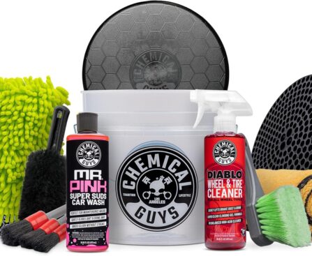 Chemical Guys Car Washing Kit – Mr. Pink Car Wash Soap, Diablo Wheel Cleaner, Wash Bucket with Dirt Trap and Lid, Wash Mitt, Detailing Brushes, Microfiber Towel, 11-Piece