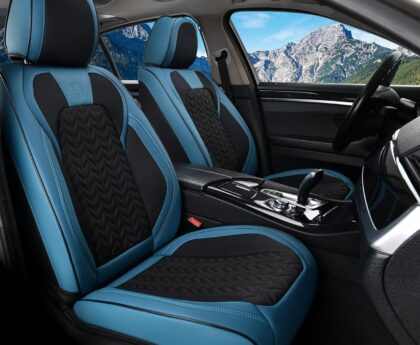 Coverado Car Seat Cover Winter, Front Seat Cover, 2PCS Car Seat Protector, Seat Covers for Cars, Breathable Faux Leather Car Seat Cushion, Car Seat Protector, Blue Car Seat Covers Fit Most Vehicles