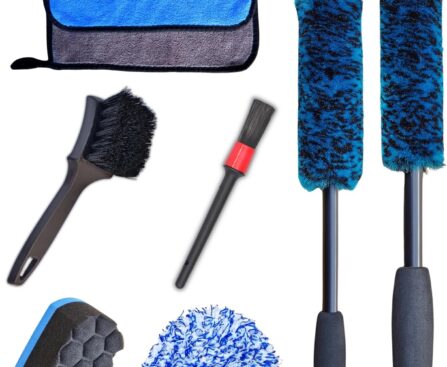 7PCS Car Wheel Rims Detail Cleaning PRO Wash Kit, Wheel Wash Mitt, Tire Brush, 2PCS Soft Woolies Wheels Brush, Detailing Brush, and Tire Dressing Pads, Microfiber Dry Towel Scratch-Free Cleaning