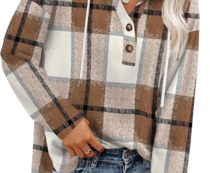 RUMIA Womens Tops V Neck Button Sweatshirt for Women Pullover Long SLeeve Shirts Fall Outfits 2025 Loose Fit S-3XL