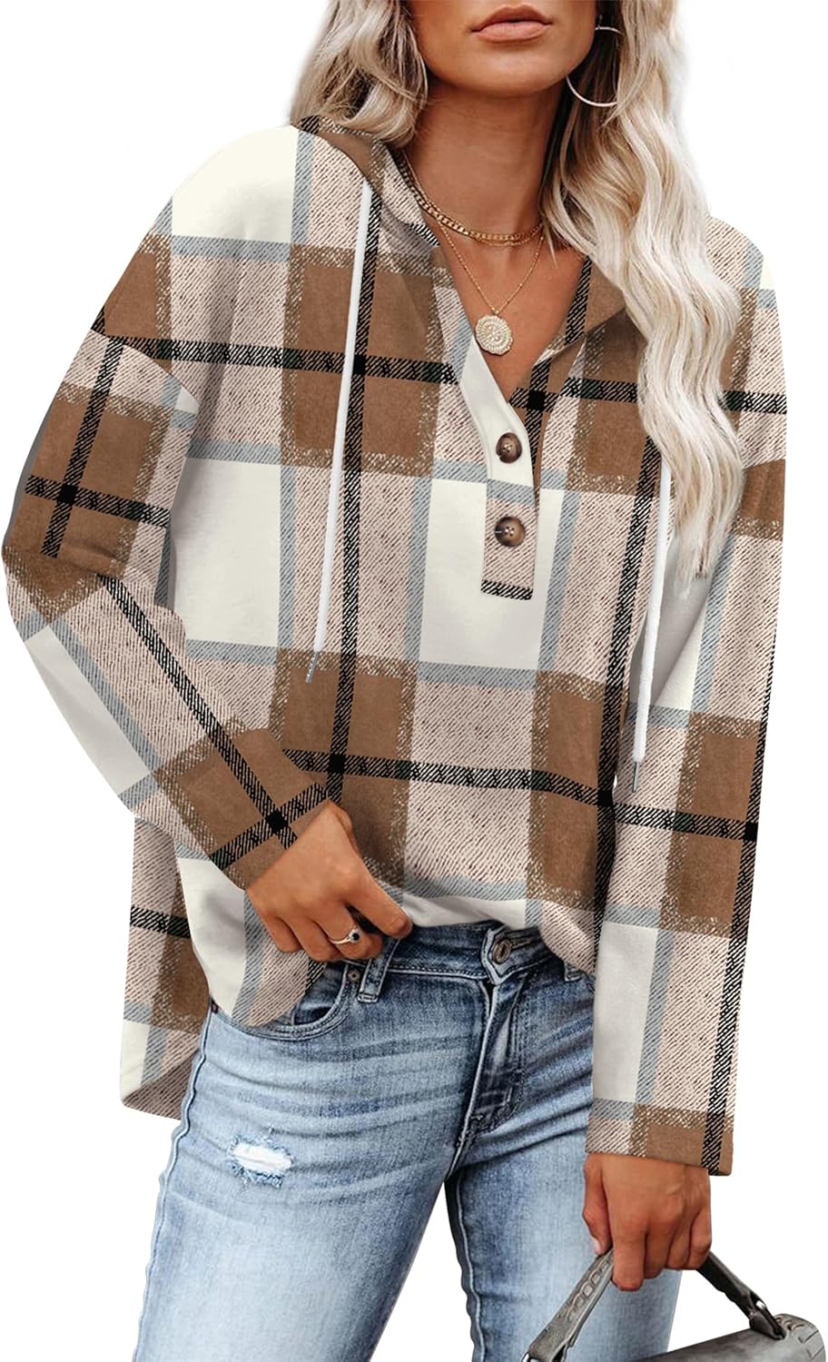 RUMIA Womens Tops V Neck Button Sweatshirt for Women Pullover Long SLeeve Shirts Fall Outfits 2025 Loose Fit S-3XL