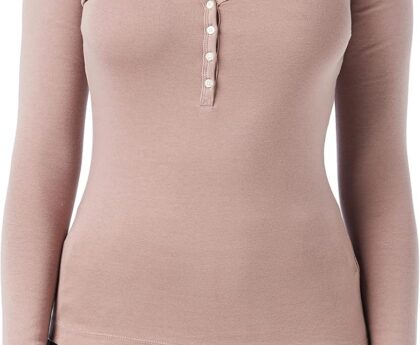 Amazon Essentials Women’s Ribbed Knit Long Sleeve Henley Slim Fit T-Shirt