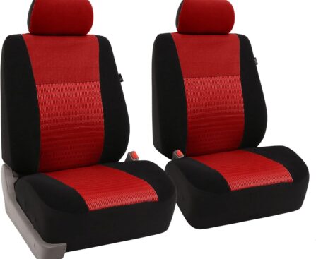 FH Group Universal Car Seat Covers Front Set for SUV Truck Sedan Vans | 3D Textured Breathable Fabric Seat Cover Set Protector with Airbag Compatible Interior Upgrade – Red